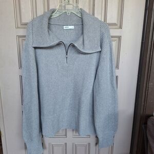Sonoma Sweater Gray SzXL 1/4Zip Wide Collar /Cuffs Long Sleeves Hem Slit Sides
